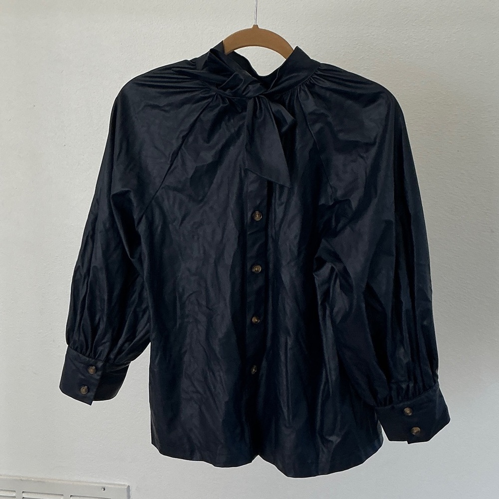 Rachel Comey for Target Dark Blue Faux Leather Blouse